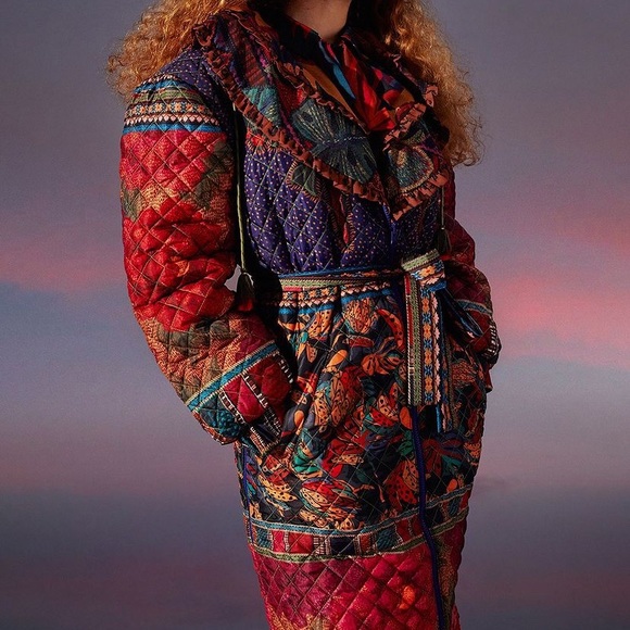 FARM RIO Mixed Patchwork Reversible Midi Belted Puffer Jacket (NWOT) - Picture 9 of 17